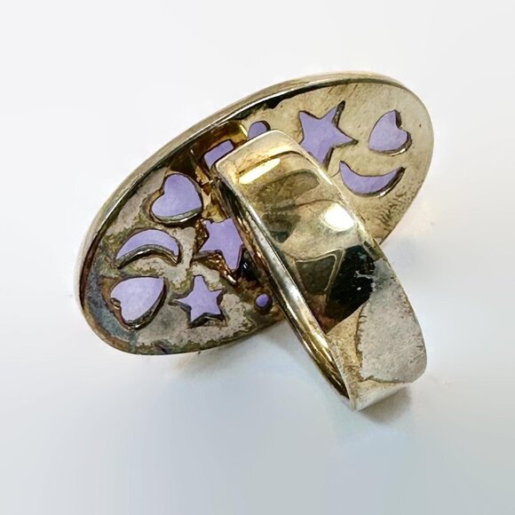 Jade Ring Lavender Purple Sterling Silver Vintage: Faceted Statement Large - Picture 5 of 5